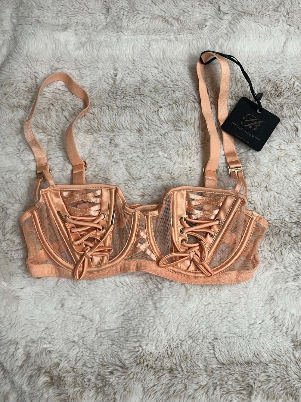 Honey Birdette Apricot Lace-Up Sheer Shannon Bra